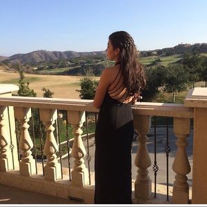 High neck prom dress/ gown with beaded back